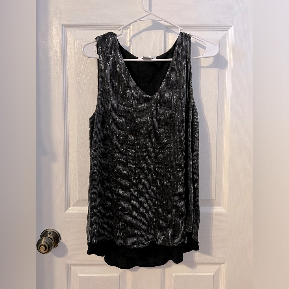 Ladies two layer black and silver summer tank top sz L